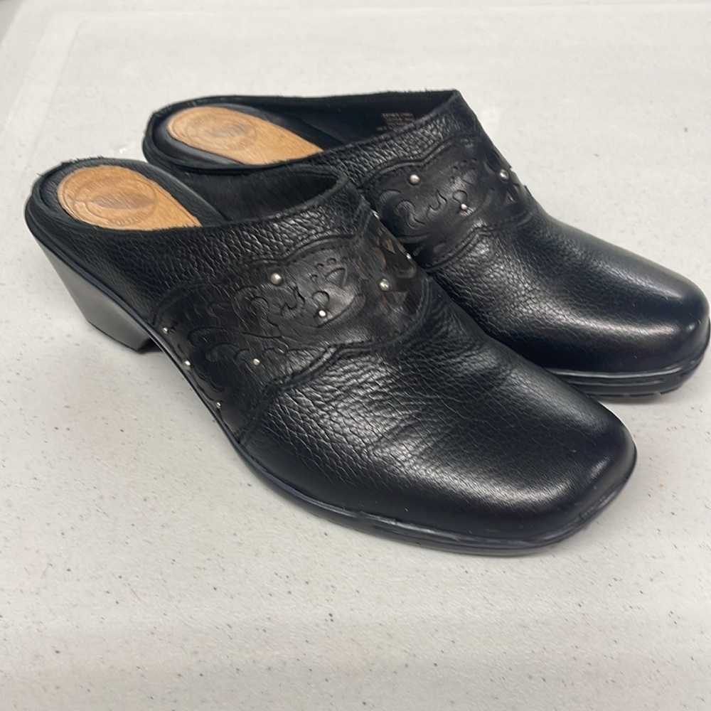 NURTURE BY LAMAZE WOMEN'S BLACK LEATHER MULES SIZE 5.5